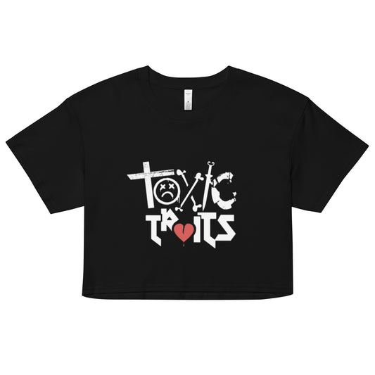 Toxic traits white lettered crop top